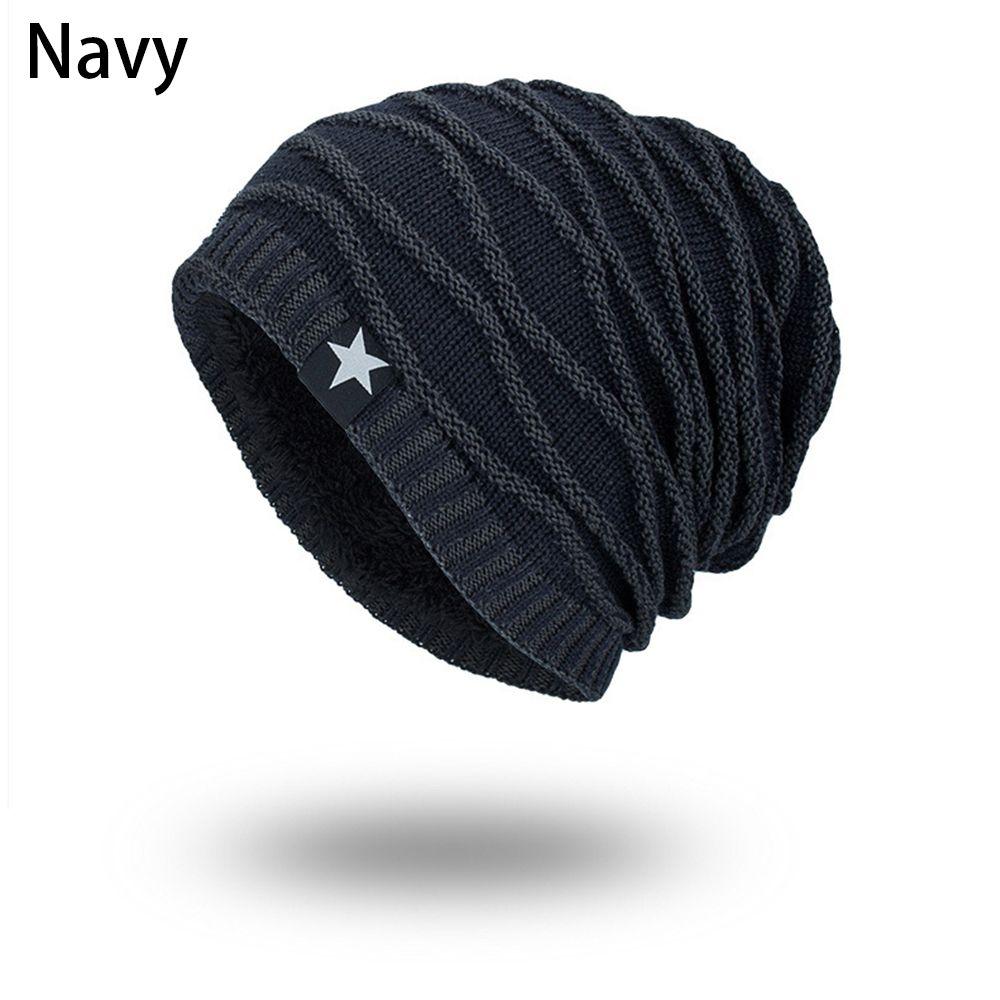

Женская и мужская шапка-бини с флисовой подкладкой, зимняя теплая вязаная шапка, шапка-чулок тёмно-синий