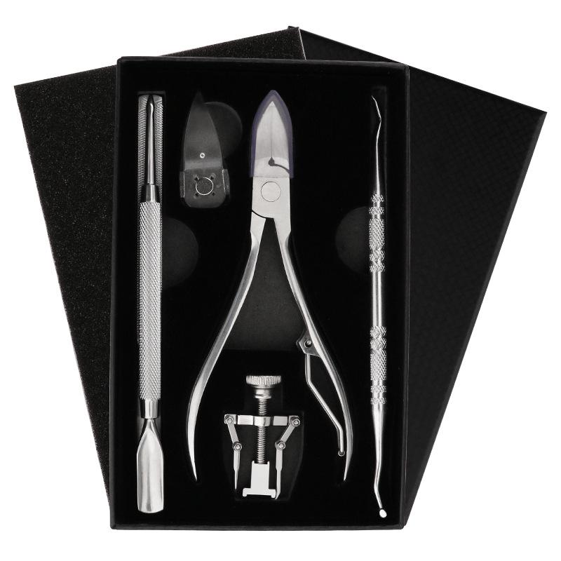 Stainless Steel Nail Care Set: Clipper, File, Cuticle Nipper, Ingrown Corrector, Pliers, Knife