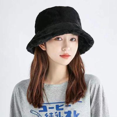 Warm Thick Plush Bucket Hats For Women Fluffy Winter Outdoor Sun Visor Panama Fisherman Cap
