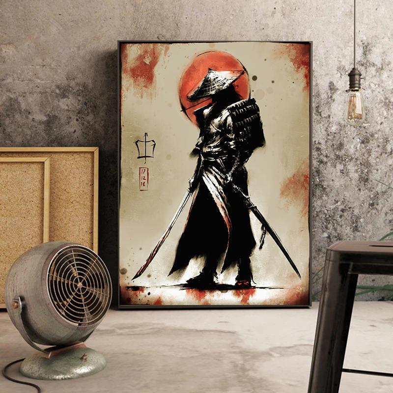 Japanese Last Dark Oni Samurai Warror Wall Picture Bushido Art Canvas Painting for Living Room Home Decor Room Poster and Print