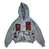 Americká Tištěná Imitace Prací Imitace Denim Zipová Mikina Mikina Bunda Svetr Stejný Styl Volný Velká Velikost