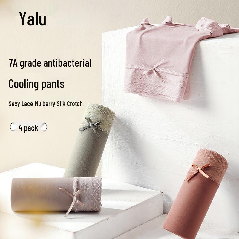 Yalu Damen Spitzen-Mittelbund 4er-Pack Unterwäsche mit Maulbeerseide-Schritt