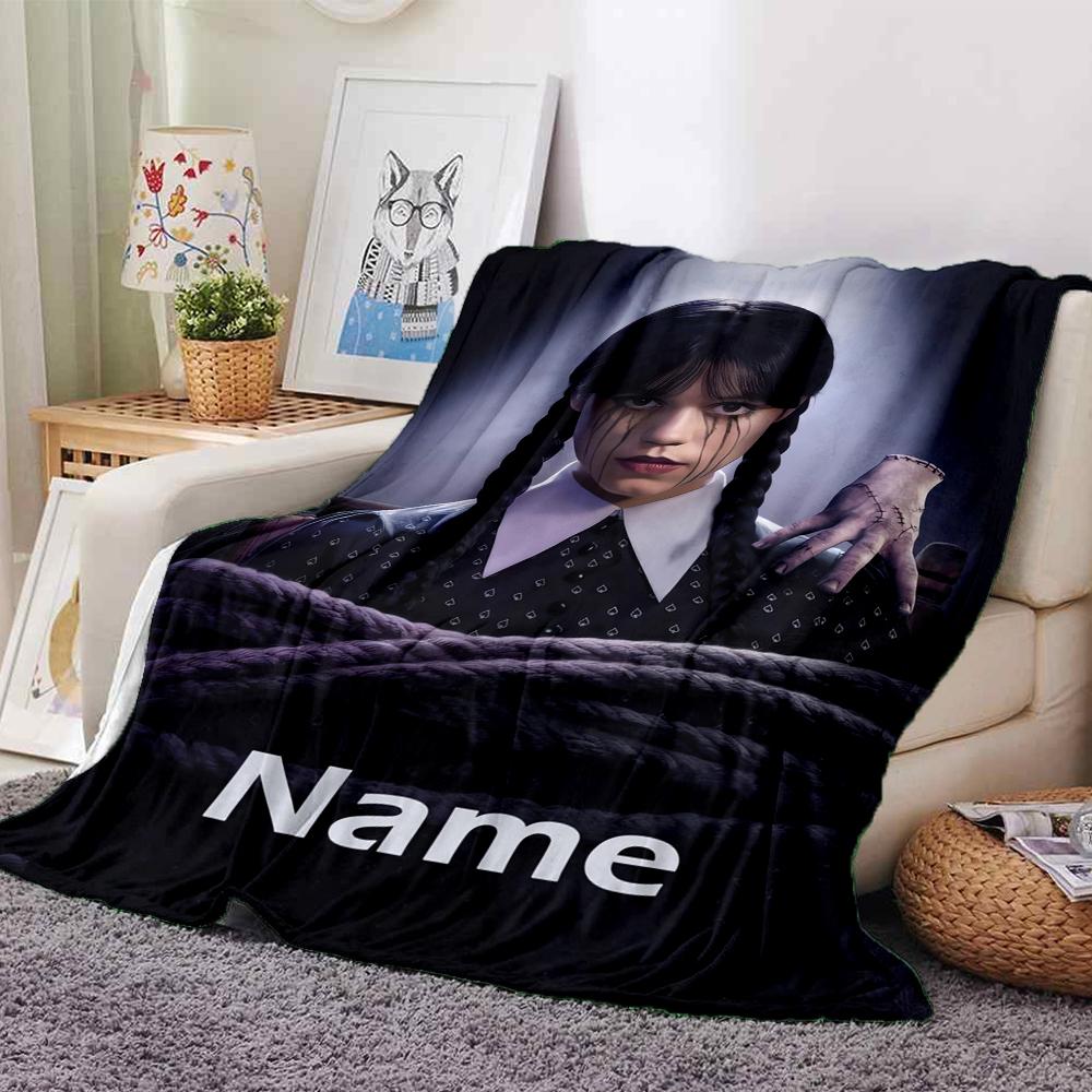 Custom Name Wednesday Theme Printed Blanket - Perfect for Couch, Bed, Travel & Outdoor Use | Machine Washable, Cozy & Durable.