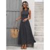 New European American French Vintage Polka Dot Sleeveless Backless Waist Cinched Vacation Dress