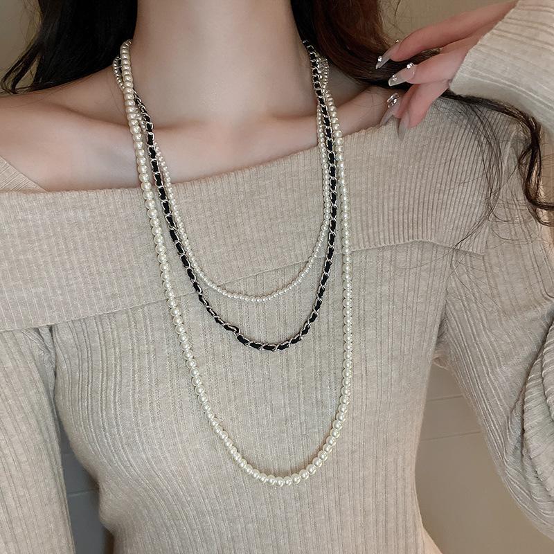 Irregular Long Pearl Necklace French Light Luxury Temperament Sweater Chain Niche Simple High Sense Necklace Women