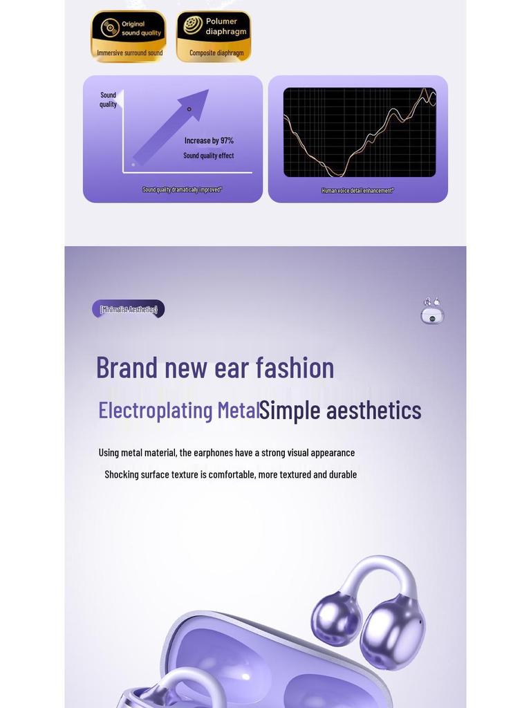 Bluetooth 6.0 Smart Noise Reduction Clip-On Wireless Headphones with Long Battery Life