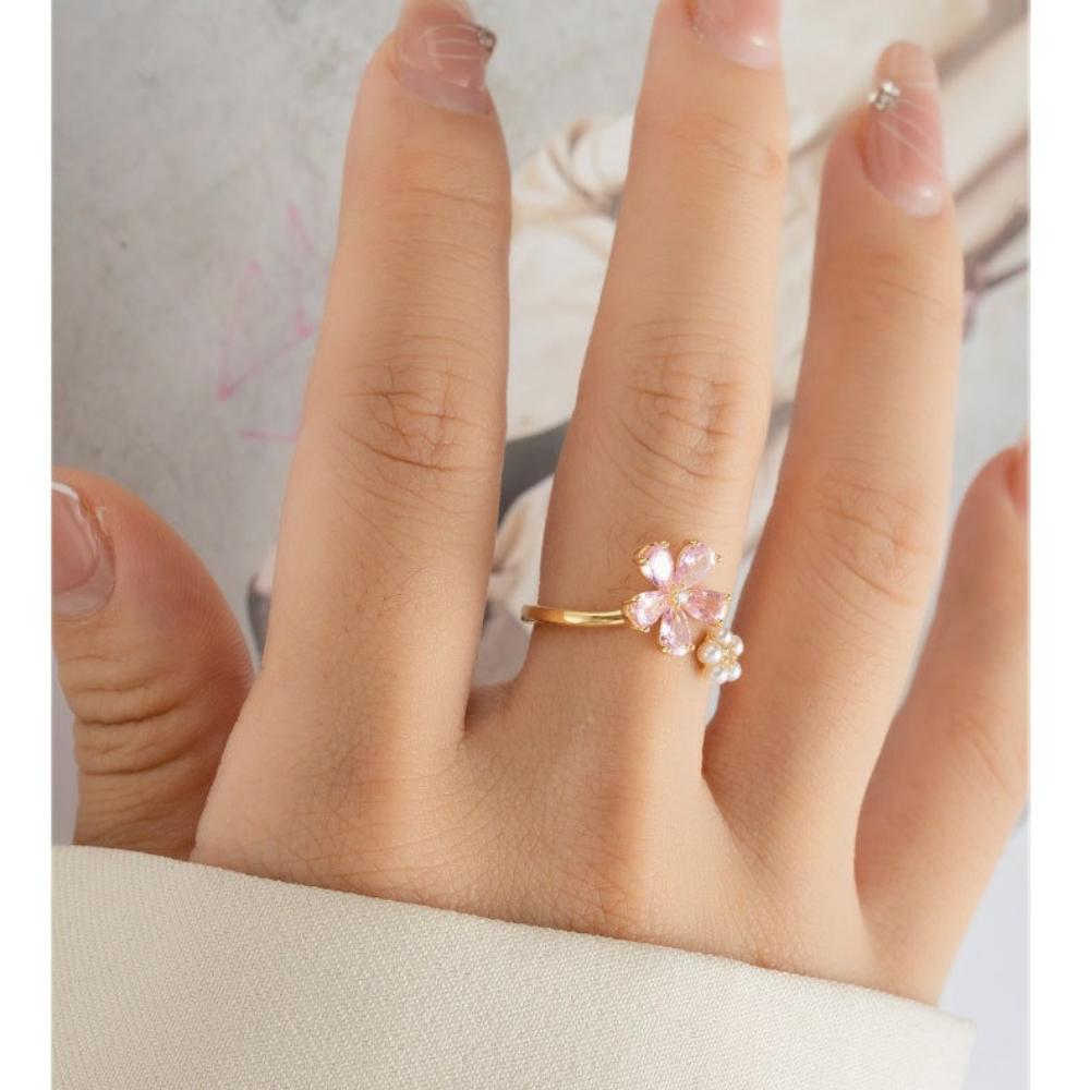 Premium Double Flower Opening Ring Niche Light Luxury Exquisite Index Finger Ring Adjustable Ring