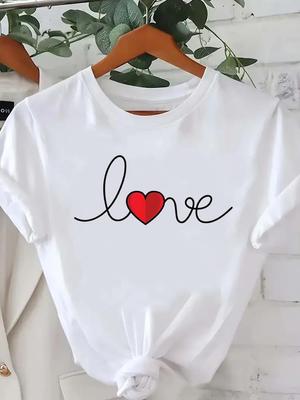 (Asian Size) Women Printed Lady Casual Short Sleeve T Tee Top Clothing Shirt Love Letter Style Cute Fashion Female Graphic T-shirts