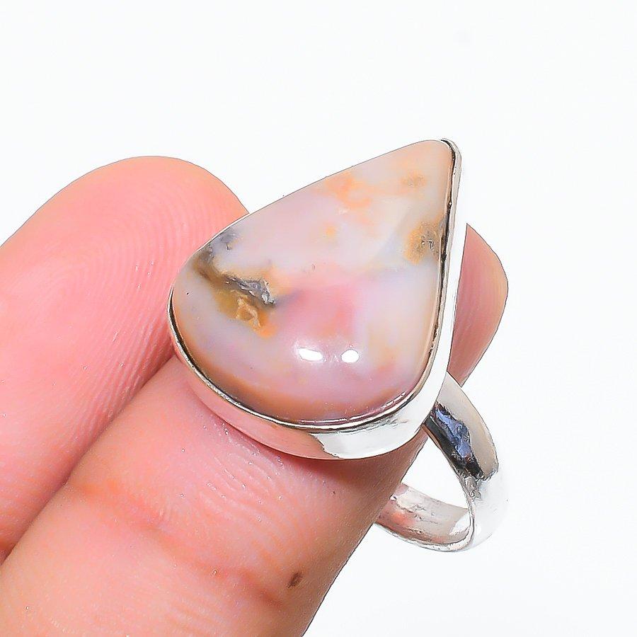 

Кольцо из стерлингового серебра 925 пробы с натуральным розовым опалом ручной работы, размер 9,5 k5w37
