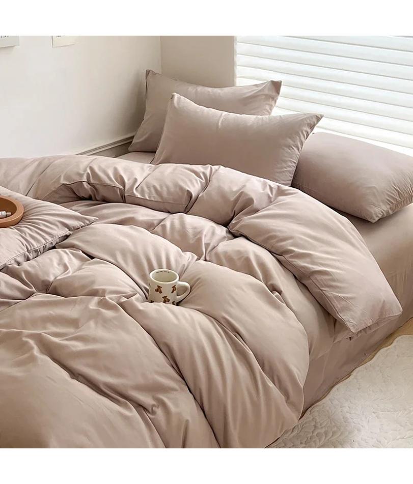 Set Biancheria da Letto Solido in Cotone con Lenzuolo Copripiumino Federa per Cuscino Singolo Matrimoniale King Queen Matrimoniale Twin