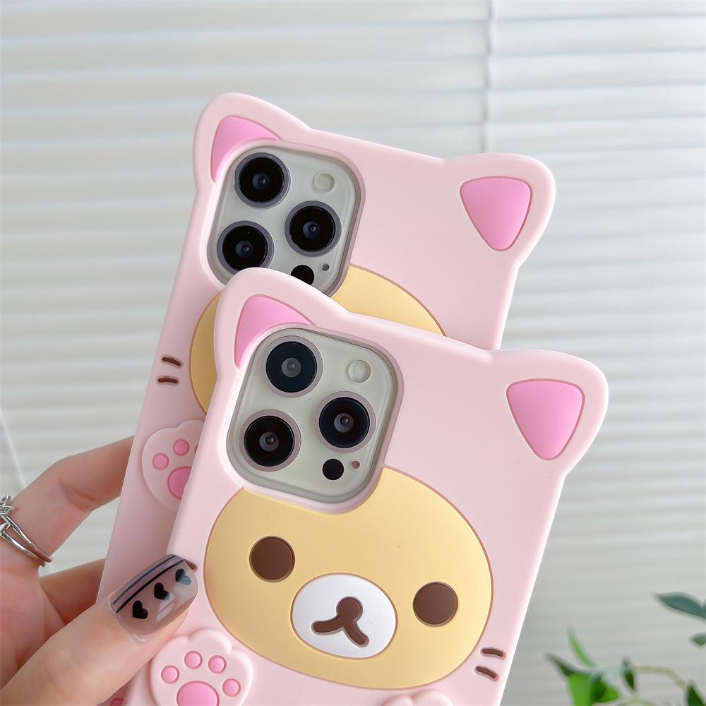 Cute Bear Case For iPhone 16 15 14 13 12 Mini 11 Pro Max Xs XR 6 7 8 Plus SE Kawaii Cat Silicone Soft Cover Case