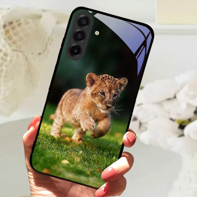 For Samsung Galaxy S25FE Case Fashion Lion Flower Tempered Glass Shockproof Bumper Cover For Galaxy S25 S 25 FE Camera Protector