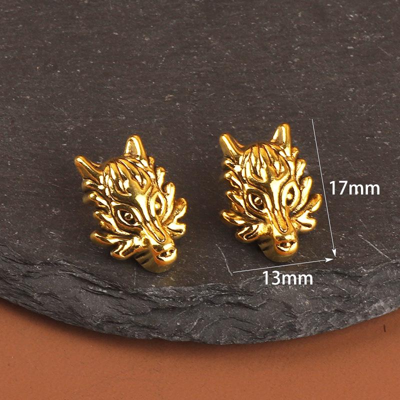 Tibetan Silver Wolf Head Spacer Beads for DIY Bracelets - Perforated Alloy Jewelry Accessories