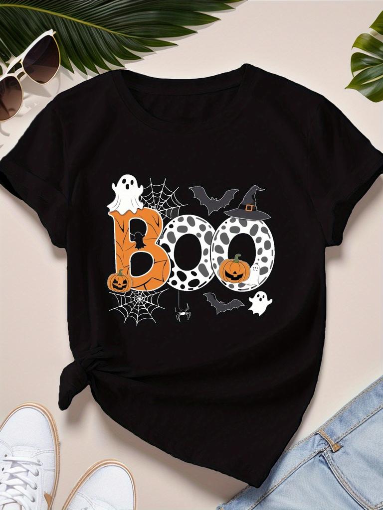 Halloween Boo Ghost Pumpkin Bat Spider Web T-shirt