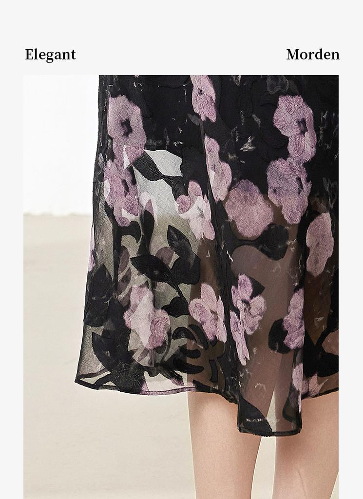 French Slimming Knitted Cardigan+romantic Printed Dress Two-piece Set