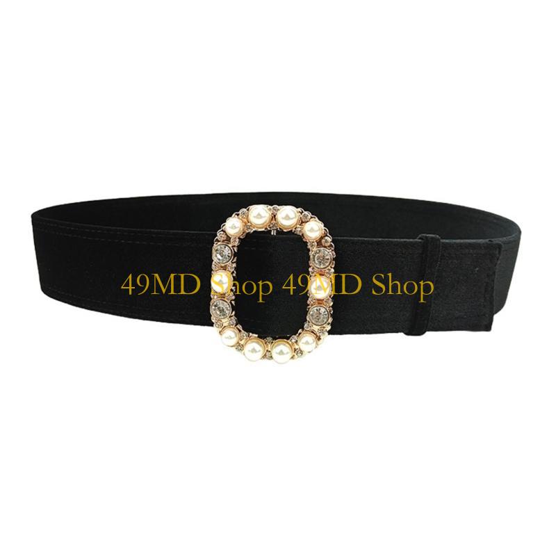 49MD Elegant Waist Chain Retro Rhinestones Buckle Faux Leather Belt Enhancing Outfits чёрный