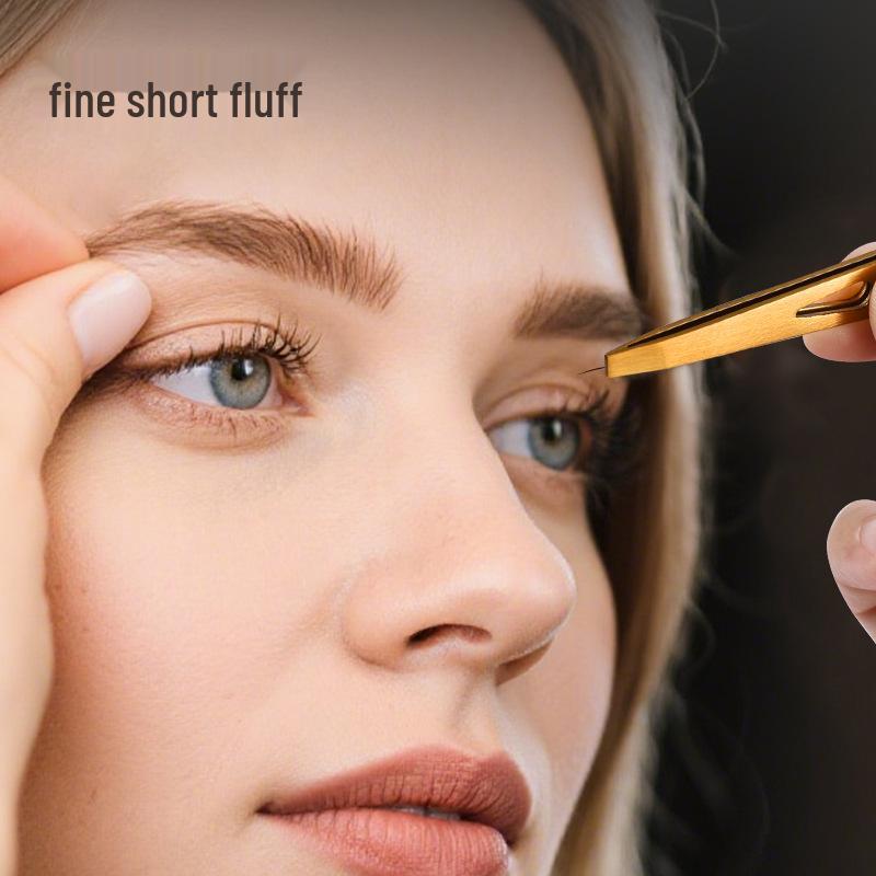 Gold Stainless Steel Eyebrow Tweezers for Plucking, Trimming, and False Eyelash Application