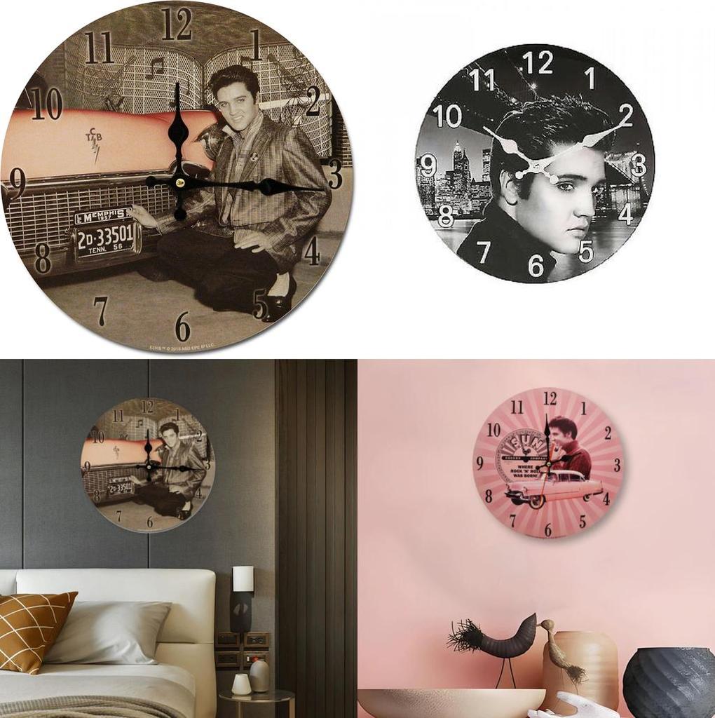 Minimally Retro Elvis Presley Patterned Wall Clock For Living Room Decor