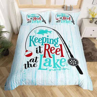 Fishing Hunting Duvet Cover Set Queen Lake House Comforter Cover Fishing Pole Paddle Bedding Set For Boys Girls Farmhouse Decor