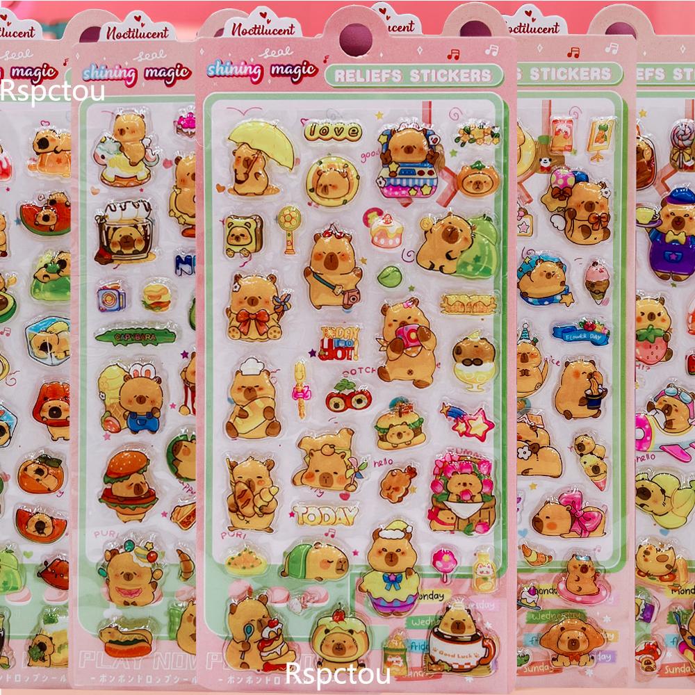

6pcs Cute Cartoon Capybara 3D Relief Puffy Stickers Funny Animals Bubble Sticker Decoration Notebook Luggage Phone Decals Gifts