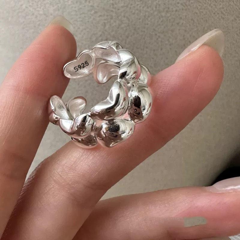 

925 Sterling Silver Rings for Women Men Couple Minimalist Handmade Double Heart Ring Party Jewelry Gift Prevent Allergy resizable