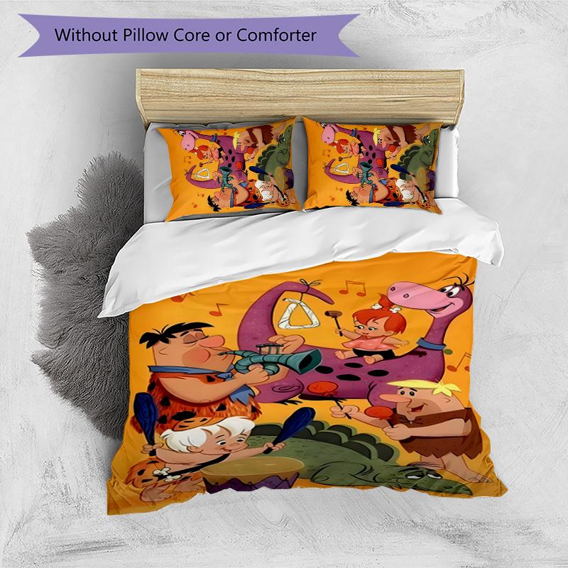 Flintstones 3pcs Bedding Set Duvet Cover Closure Includes 1 Duvet Cover & 2 Pillowcases for All Seasons Bedroom Home Dorm Decor