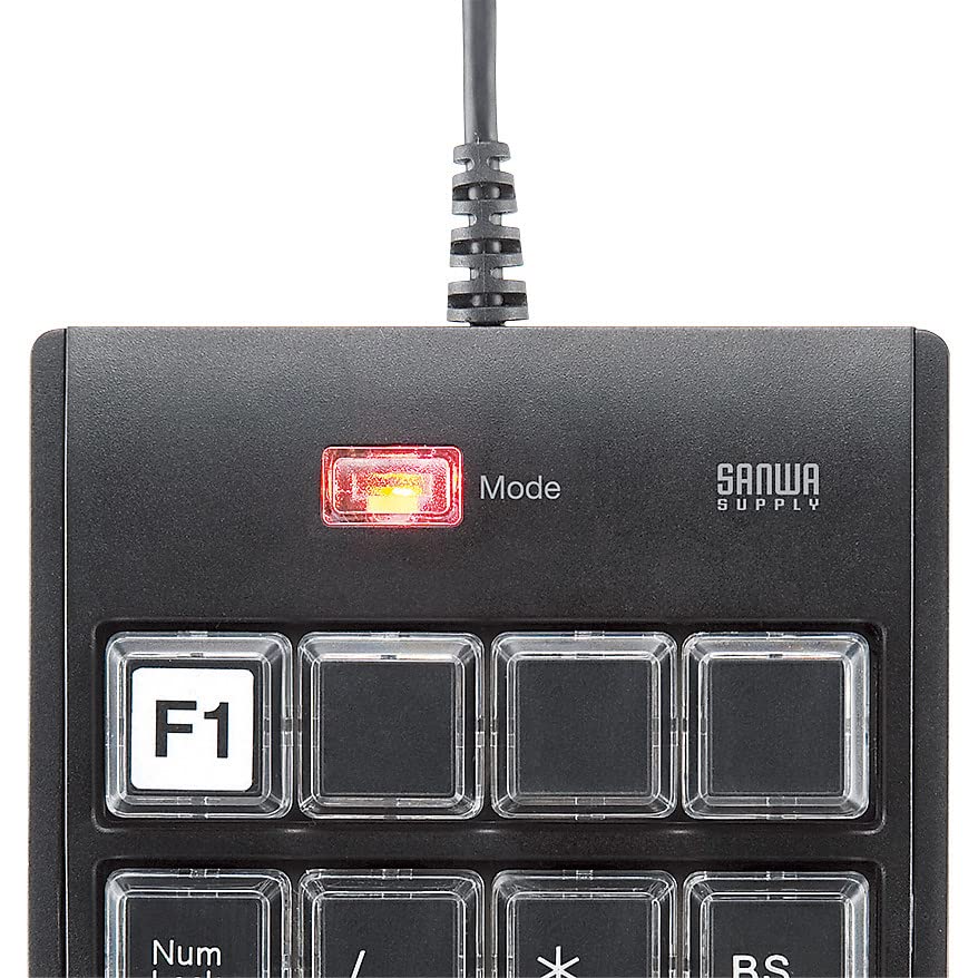 Sanwa Supply NT-19UH2BKN2 Programmable Numeric Keypad with Assignment Function, Wired USB Connection, Membrane, 23 Keys + Switch Button