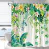 Green Leaf Shower Curtain Vines Flowers Tropical Rainforest Plants Watercolor Illustration Plantain Leaves Palm Leaves Bathroom