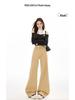Women's High-Waist Khaki Micro-Flare Jeans - Slimming, Loose Fit, Floor-Length for Spring/Autumn.