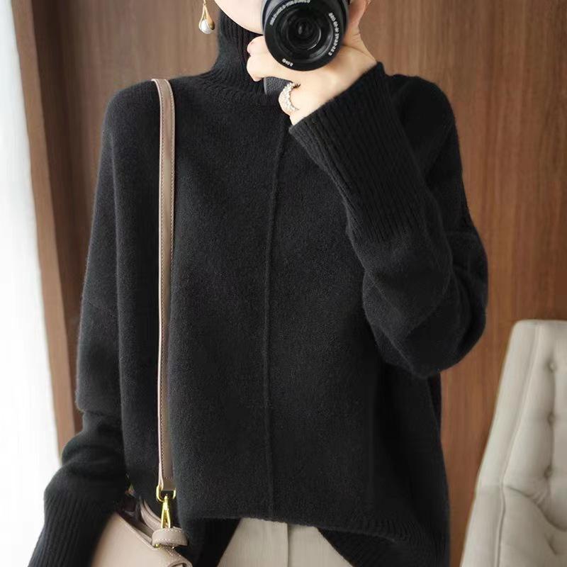 Women's Wool Turtleneck Sweater: Thick, Loose Knit Pullover for Autumn & Winter, Korean Style Base Layer