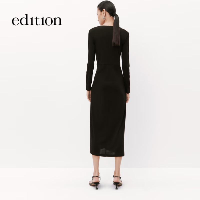 Edition Women's V-Neck Acetate Long Dress with Metal Buckle