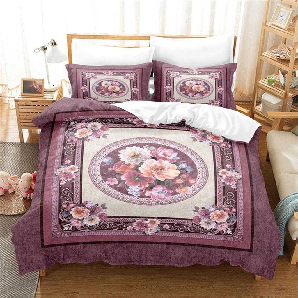 Luxurious Retro Flowers and Plants Duvet Cover Microfiber Exotic European Style Flowers for Women Gifts Bedroom Decoration King