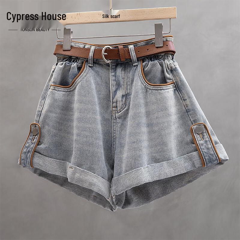 Sibaisha Women s Colorblock High-Waist Wide-Leg Denim Shorts L