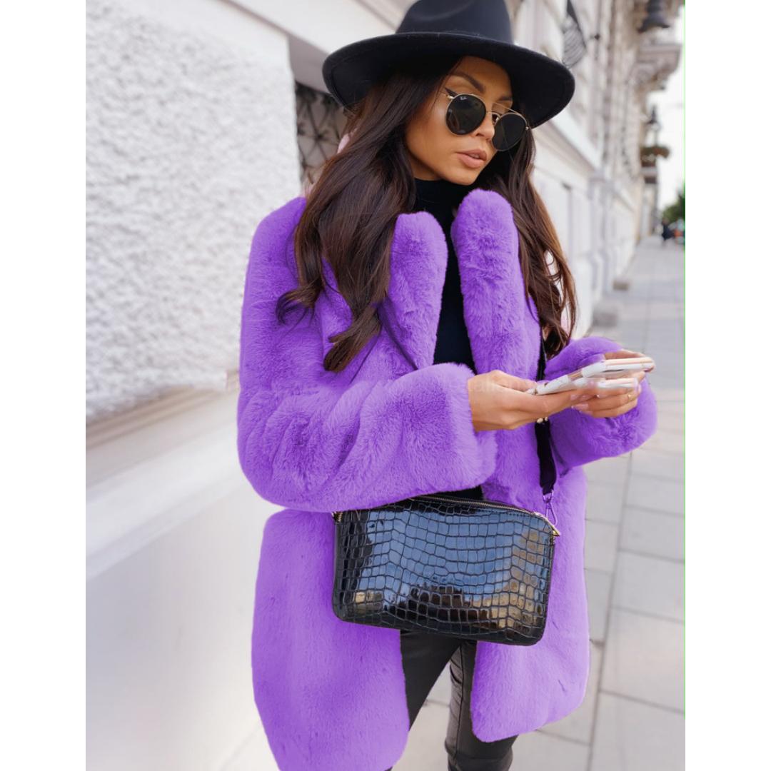 

Женское пальто, зимнее утолщенное теплое пальто из искусственного меха, женское пальто средней длины с лацканами 5XL фиолетовый