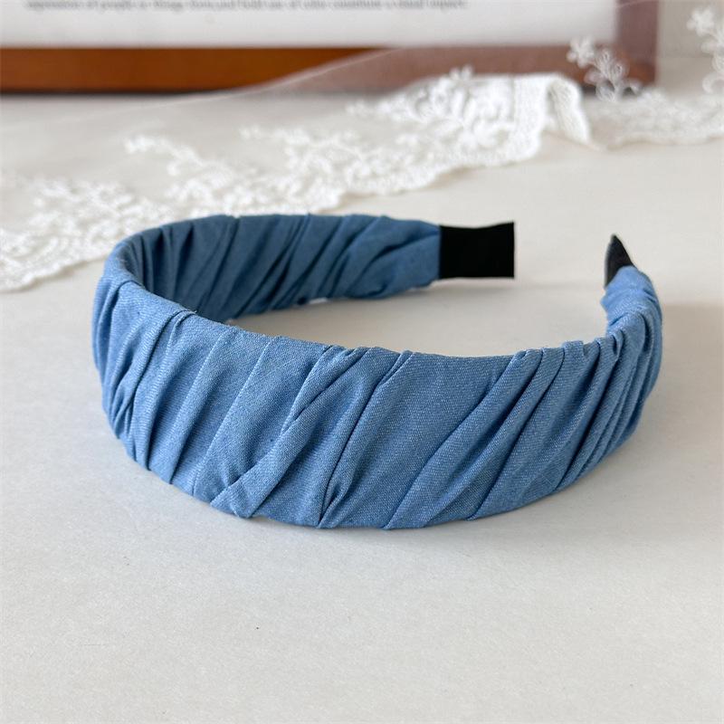 Korean Style Blue Denim Wide Twill Headband – High Skull Top Face-Washing Hair Accessory