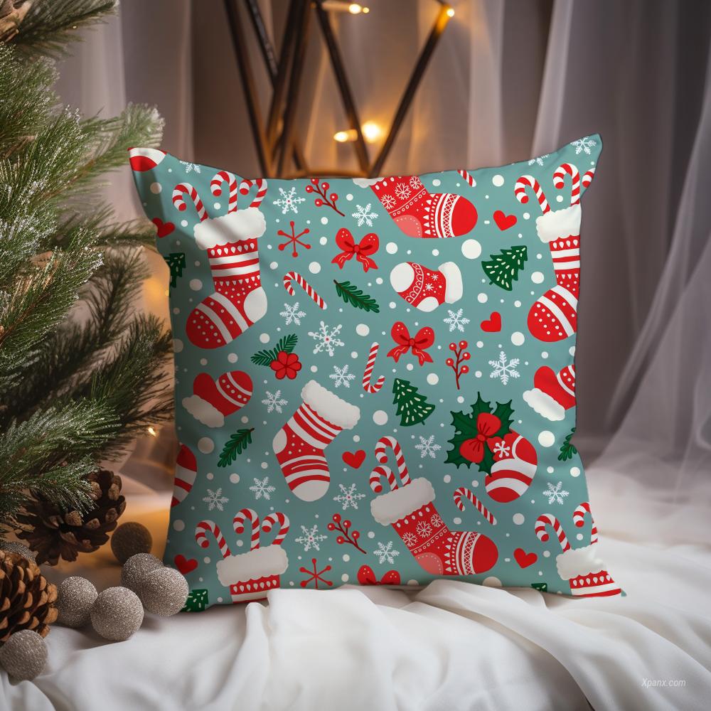 Christmas tree bells snowman Cushion Cover Premium Comfort Reversible Pillow Cove -Two in One Design for Any Room & Car Interior