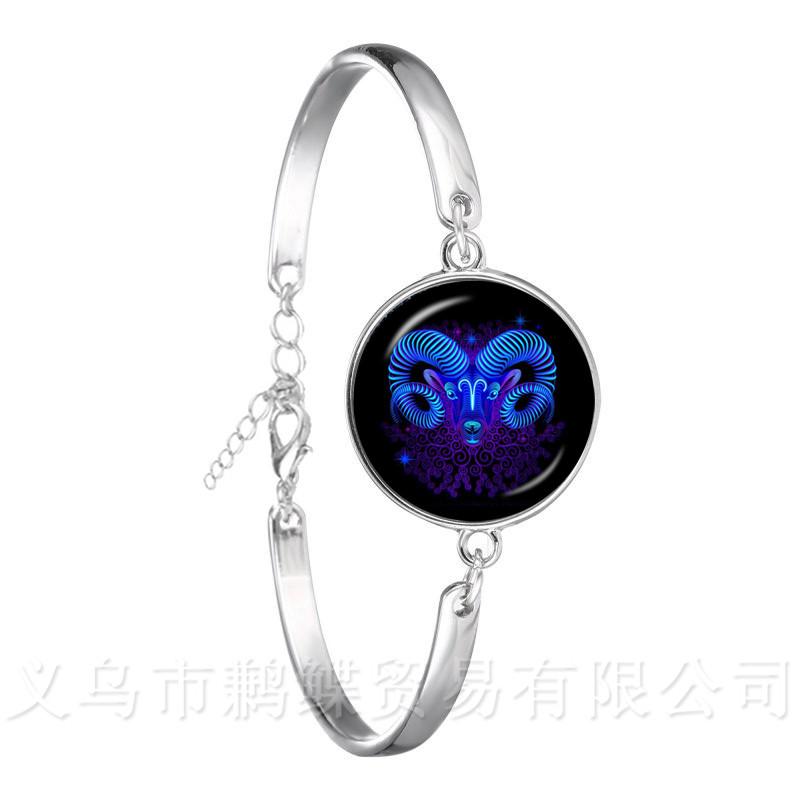 2018 Fashion Bracelet Galaxy Constellation Design 12 Zodiac Sign Horoscope Astrology Silver Plated Bangle For Women
