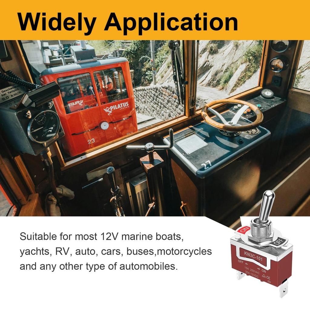 Waterproof Toggle Switch 12V DC 30A, Heavy Duty SPST 2 Pin On Off Switch with Mounting Panel, Boot Cover for Marine Automotive Car Boat RVs