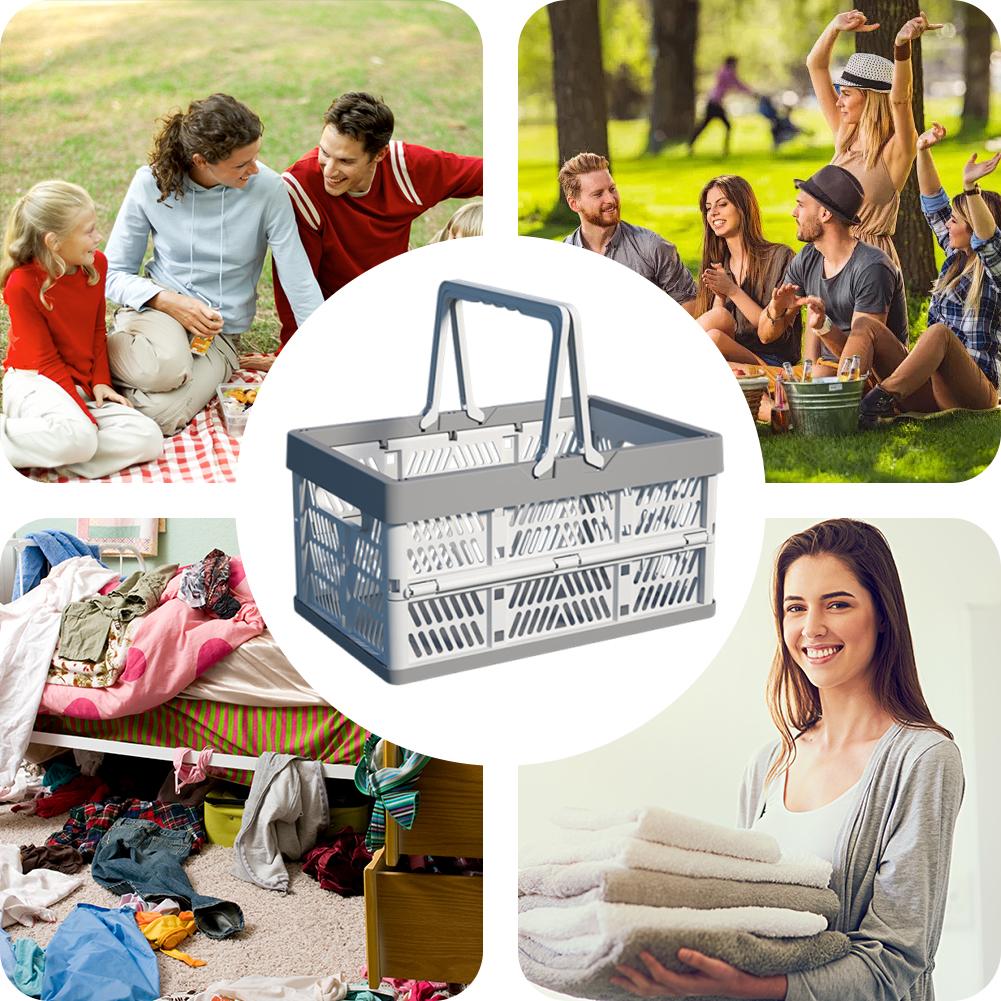 Plastic Collapsible PP Crates with Handles Handle Crate Stackable Picnic Basket Large for Home Organization Picnic and Shopping