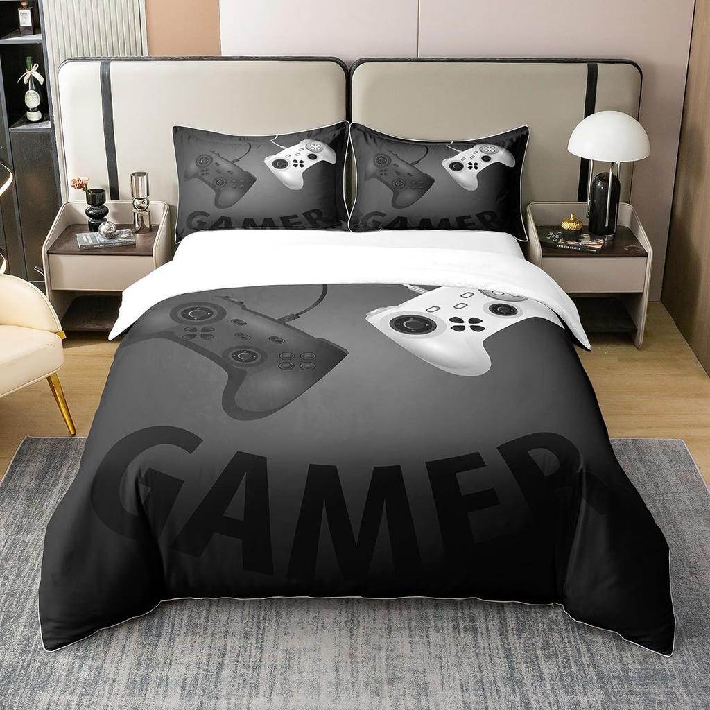 Gaming Bedding Set, Video Game Controller Duvet Cover Teens Boys 2 Piece Gamer Duvet Quilt Cover set with Pillowcases 75*50cm