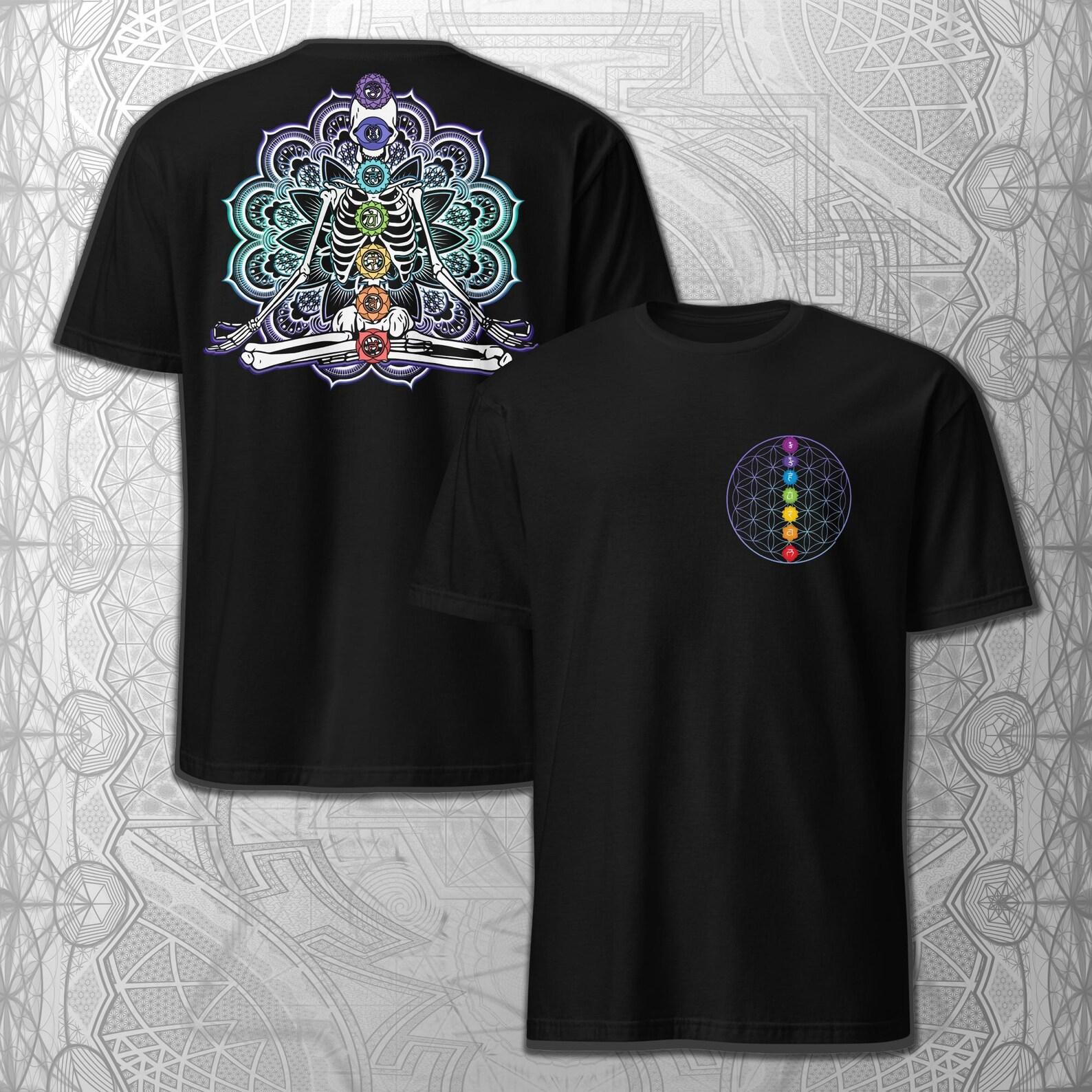 Meditating Skeleton T-Shirt | Sacred Geometry, Spiritual Tee 3XL