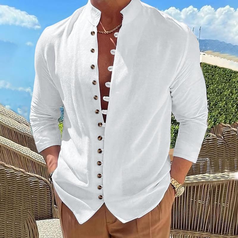 Amazon, Autumn, Men s Retro Cotton and Linen Casual Loose Long Sleeve Shirt S