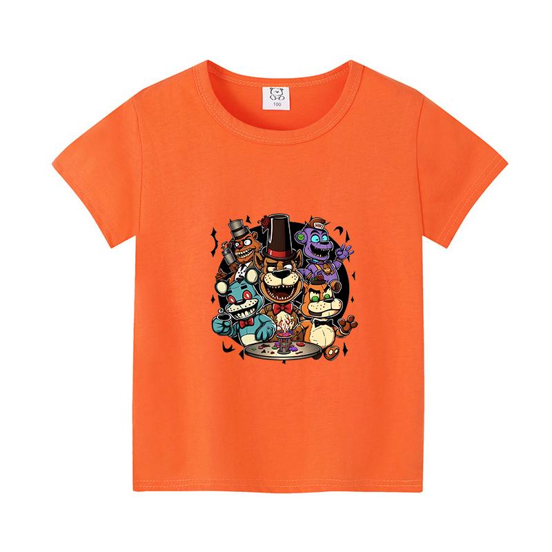 FNAFs Kids Tshirt Summer Breathable Horror Bear Boy Girl Short Sleeves Tops Cartoon Freddy Print Baby Clothes Birthday Gifts