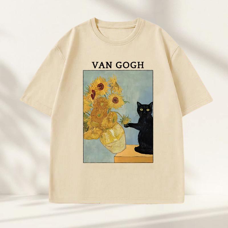 Van Gogh Sunflowers Print TShirt Men Women Vintage Harajuku Short Sleeve Tees Casual Round Neck Cotton Tee Shirt Clothes