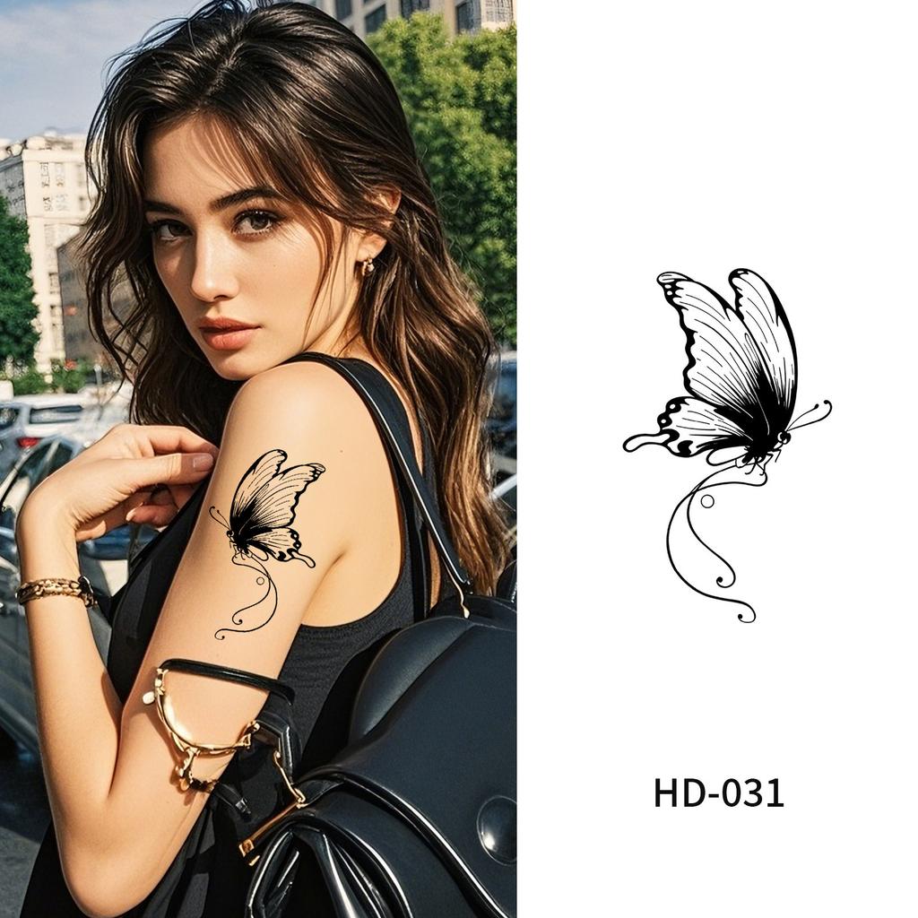 Cross Border New Item Dark Butterfly Tattoo Sticker Sexy Half Arm Flower Collarbone Decoration High-end Feeling