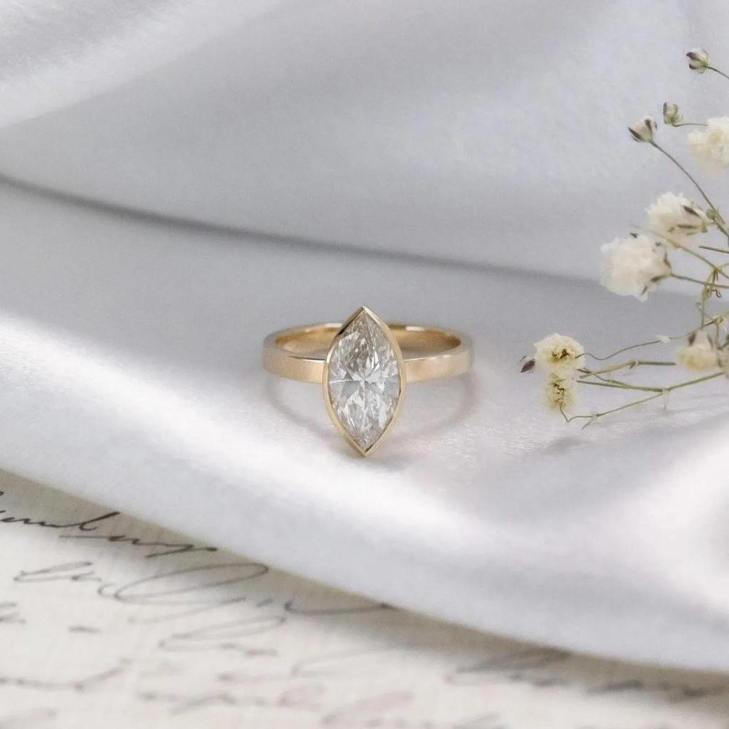 2CT Marquise Cubic Zirconia Engagement Ring: Yellow Gold Plated Victorian Wedding Ring: Solitaire Gemstone Bridal Jewelry Gift for her