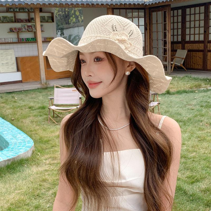 Sun Protection Flower Straw Hat Hollow Breathable Basin Cap Women Visors For Outdoor Travel Beach