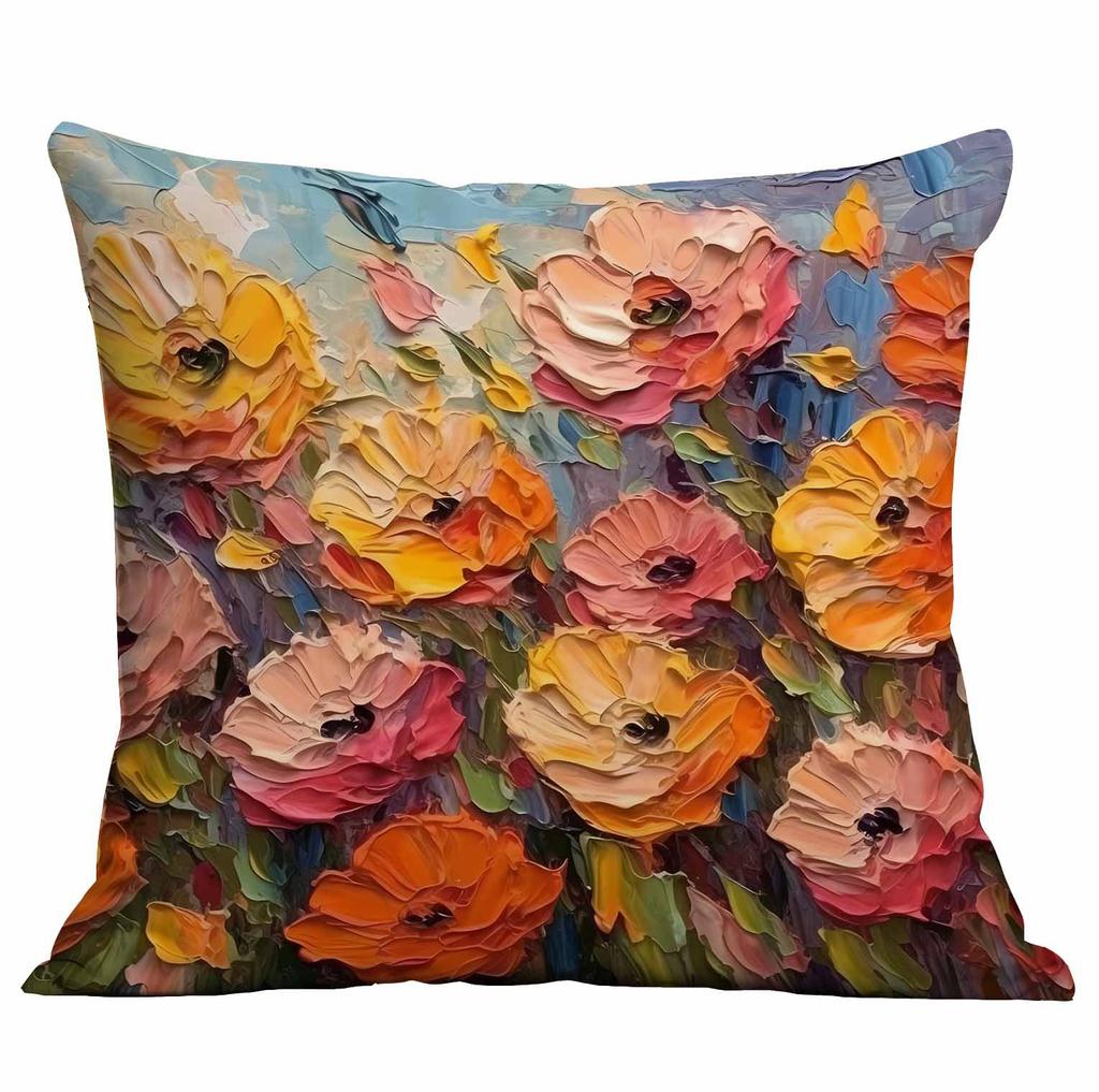 New Oil Painting Style Flower Pillowcase Home Furnishing SF Express Cushion Pillowcase Decoration