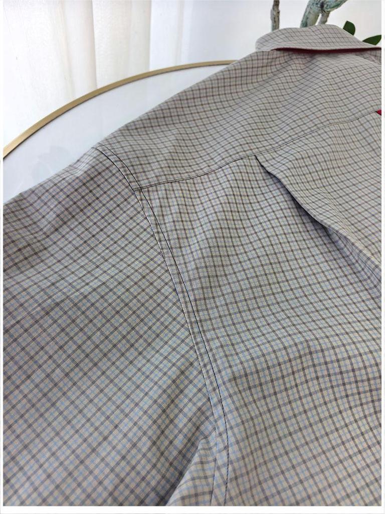 Damen Frühjahr Karoshemd - Kontrastfarben, POLO-Kragen, Mittellang, Übergroße Baumwollsilhouette