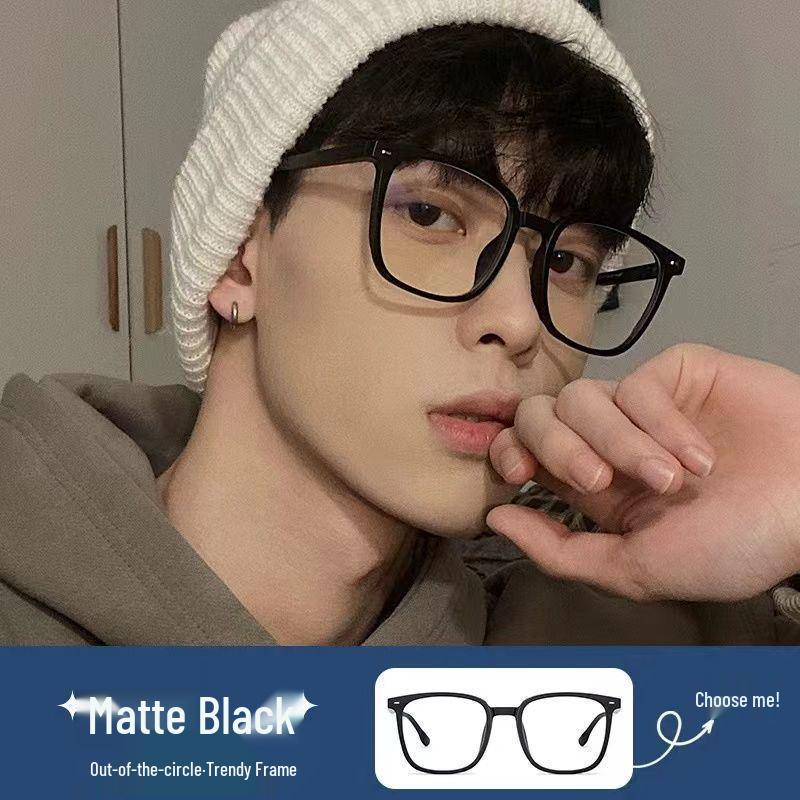 Unisex Photochromic Black & Large Frame Glasses with Anti-Blue Light Protection for Myopia Blue Light Blocking Plano